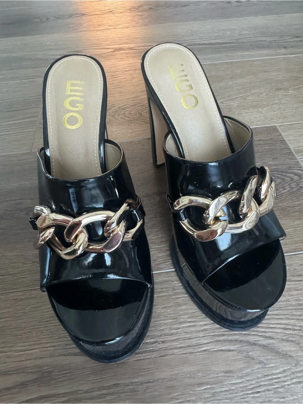 EGO Black Patent Platform Mule size 37